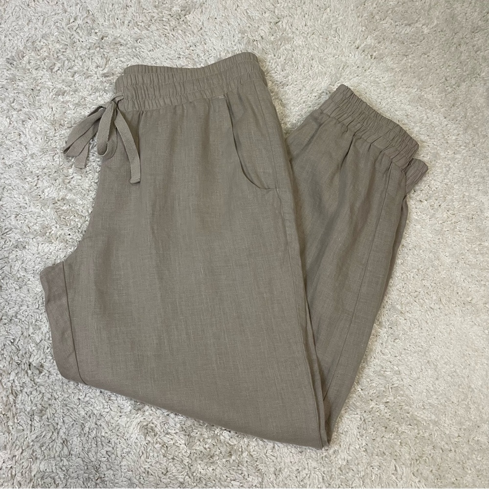 Relaxed Drawstring Linen-Blend Pants in Taupe